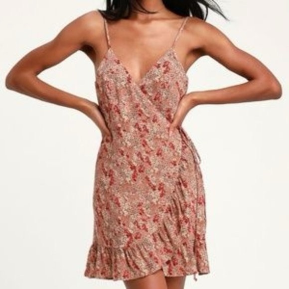 Free People - All My Love Multi Color Floral Pink Wrap Spaghetti Strap Dress Med - Picture 1 of 9